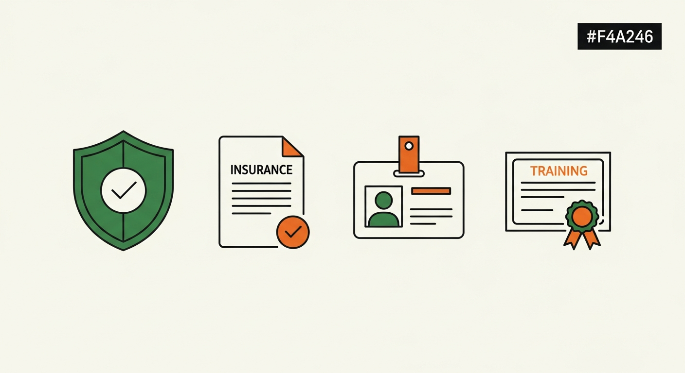 Icons showing Apna Care regulation, insurance, DBS checks and safeguarding training